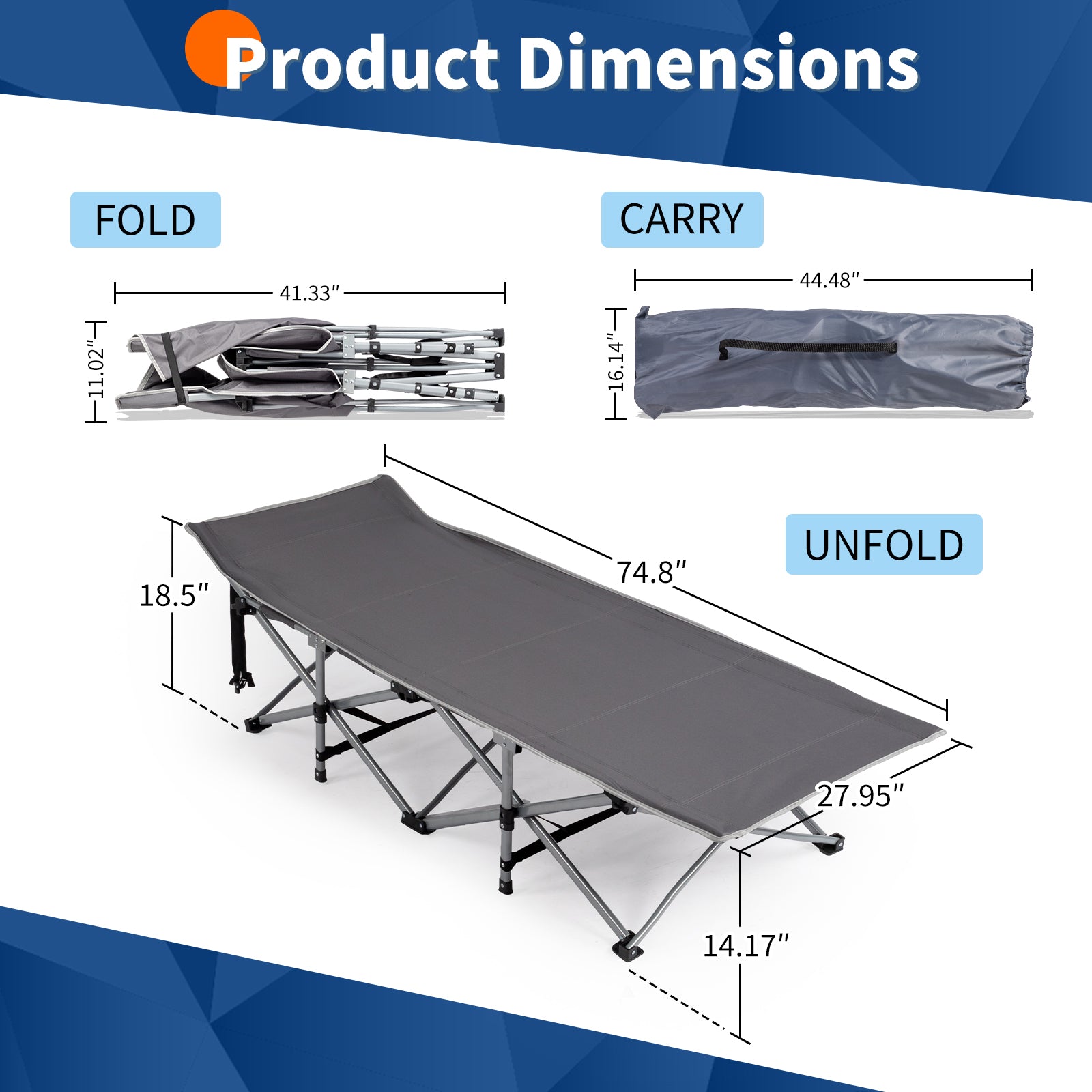 Folding Camping Cot Bed with Soft Pad, Portable Outdoor Cot
