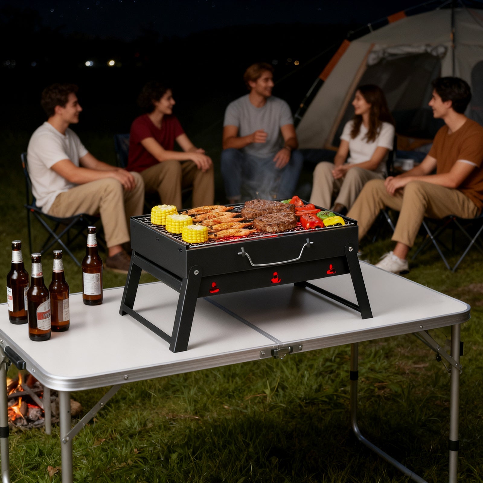 Portable BBQ Grill with Folding Feet, Compact and Lightweight Charcoal Grill for Outdoor Camping, Backyard, Picnic, Beach Party, and Family Outings awehax-if