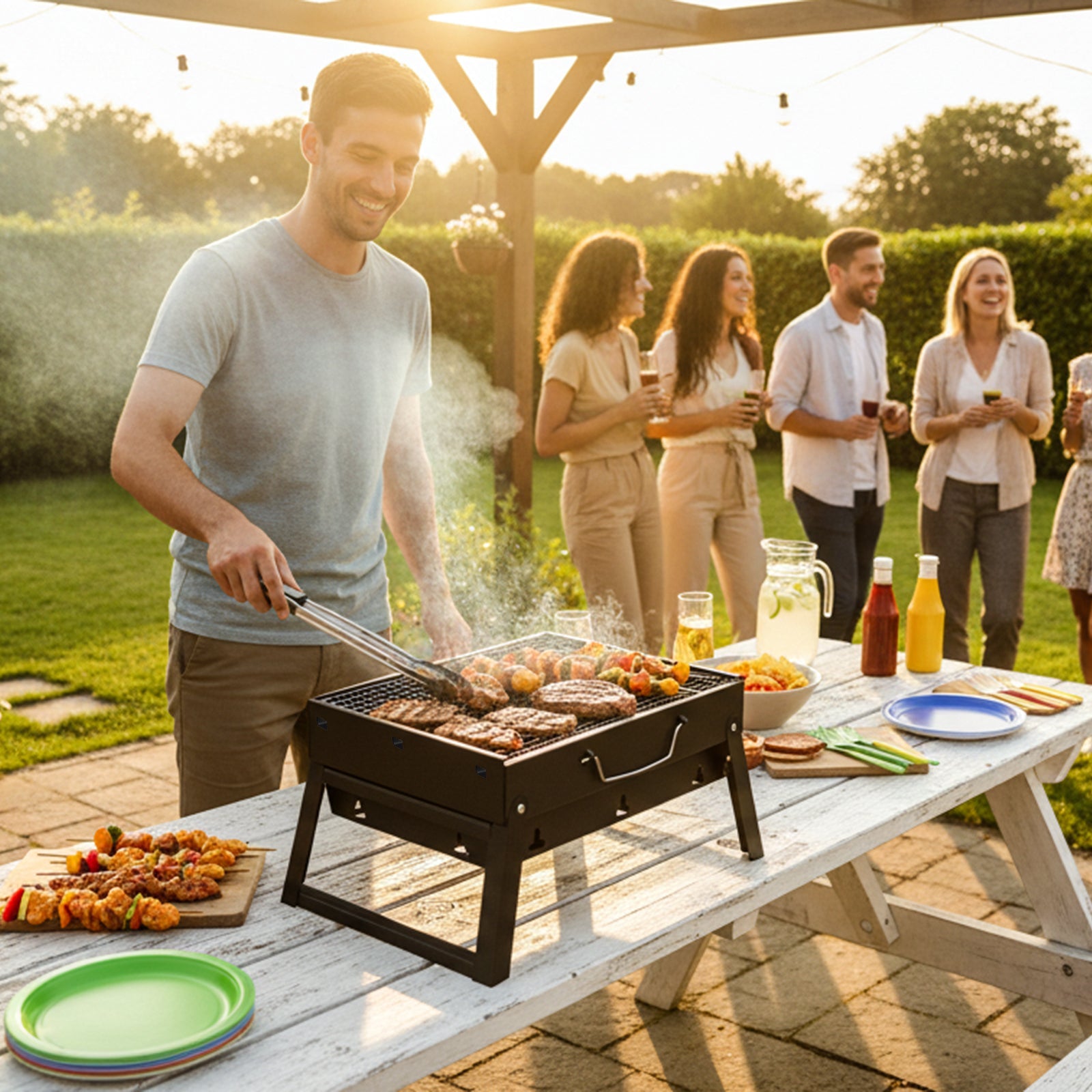 Portable BBQ Grill with Folding Feet, Compact and Lightweight Charcoal Grill for Outdoor Camping, Backyard, Picnic, Beach Party, and Family Outings awehax-if