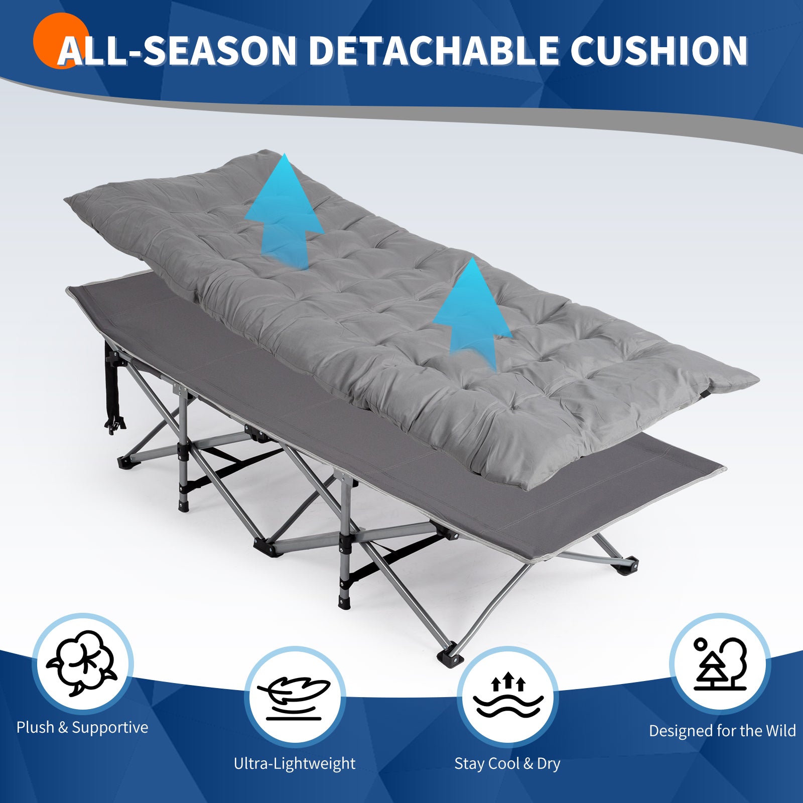 Folding Camping Cot Bed with Soft Pad, Portable Outdoor Cot