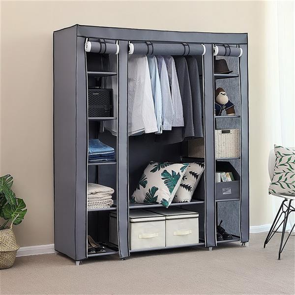 69" Portable Clothes Closet Wardrobe Storage Organizer with Non-Woven Fabric Quick and Easy to Assemble Extra Strong and Durable Gray awehax-if