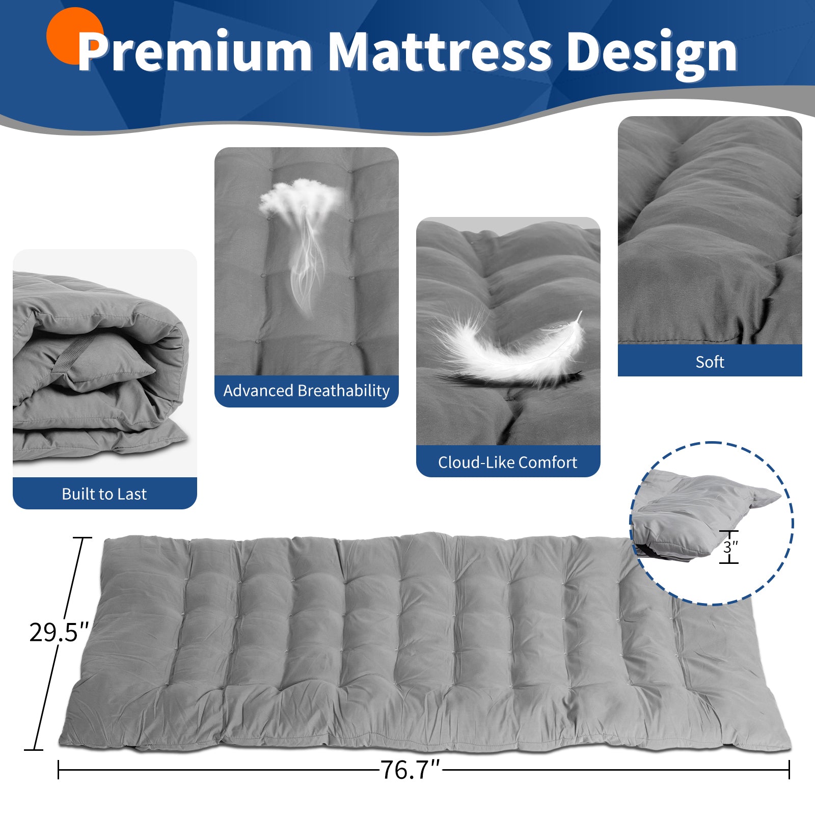 Folding Camping Cot Bed with Soft Pad, Portable Outdoor Cot