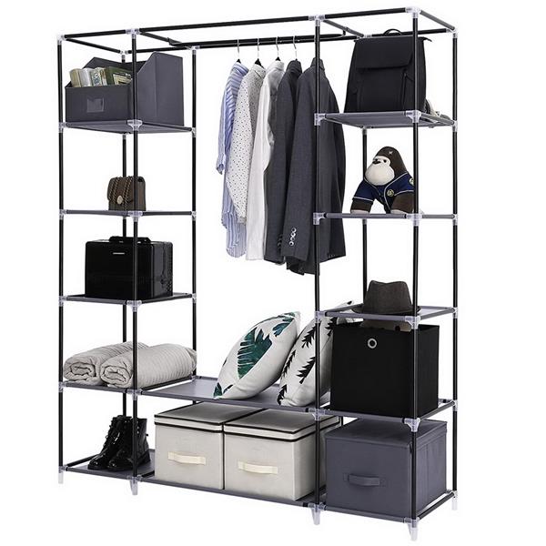 69" Portable Clothes Closet Wardrobe Storage Organizer with Non-Woven Fabric Quick and Easy to Assemble Extra Strong and Durable Gray awehax-if
