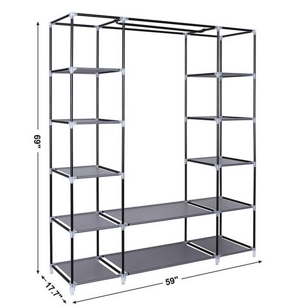 69" Portable Clothes Closet Wardrobe Storage Organizer with Non-Woven Fabric Quick and Easy to Assemble Extra Strong and Durable Gray awehax-if