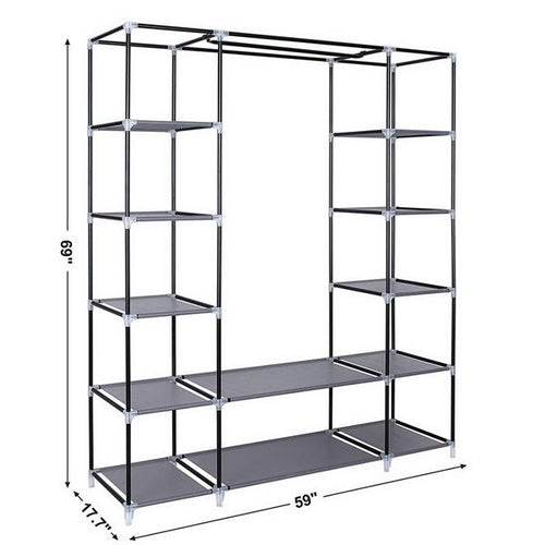 69" Portable Clothes Closet Wardrobe Storage Organizer with Non-Woven Fabric Quick and Easy to Assemble Extra Strong and Durable Gray awehax-if