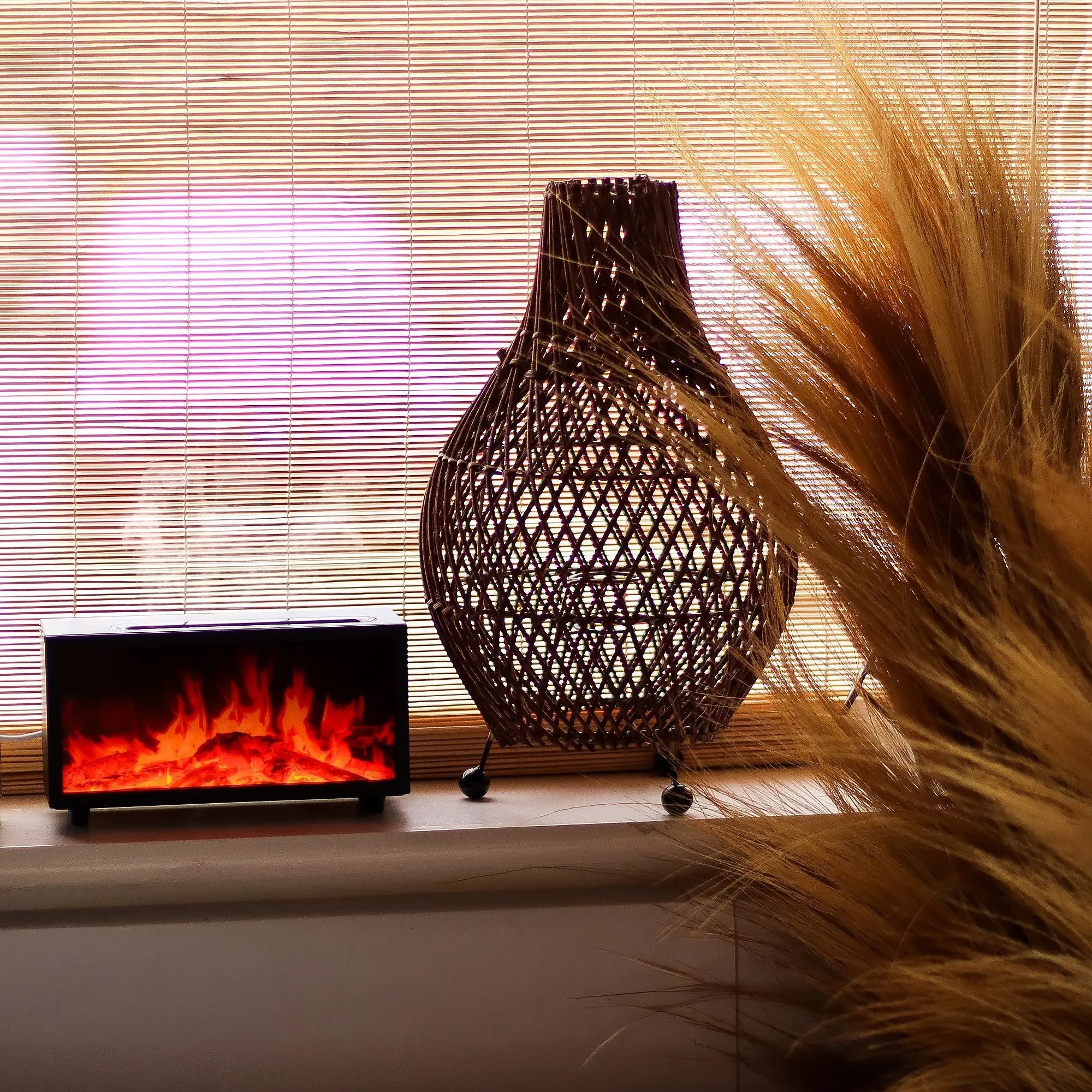 Flame Effect Aroma Diffuser with Birdsound - Black USB - Colour Change AW Dropship UK