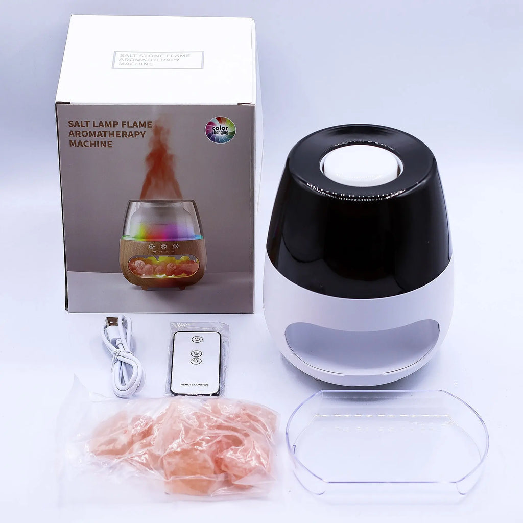 Salt Stone Flame Effect Aroma Diffuser  - White USB - Colour Change and Timer AW Dropship UK