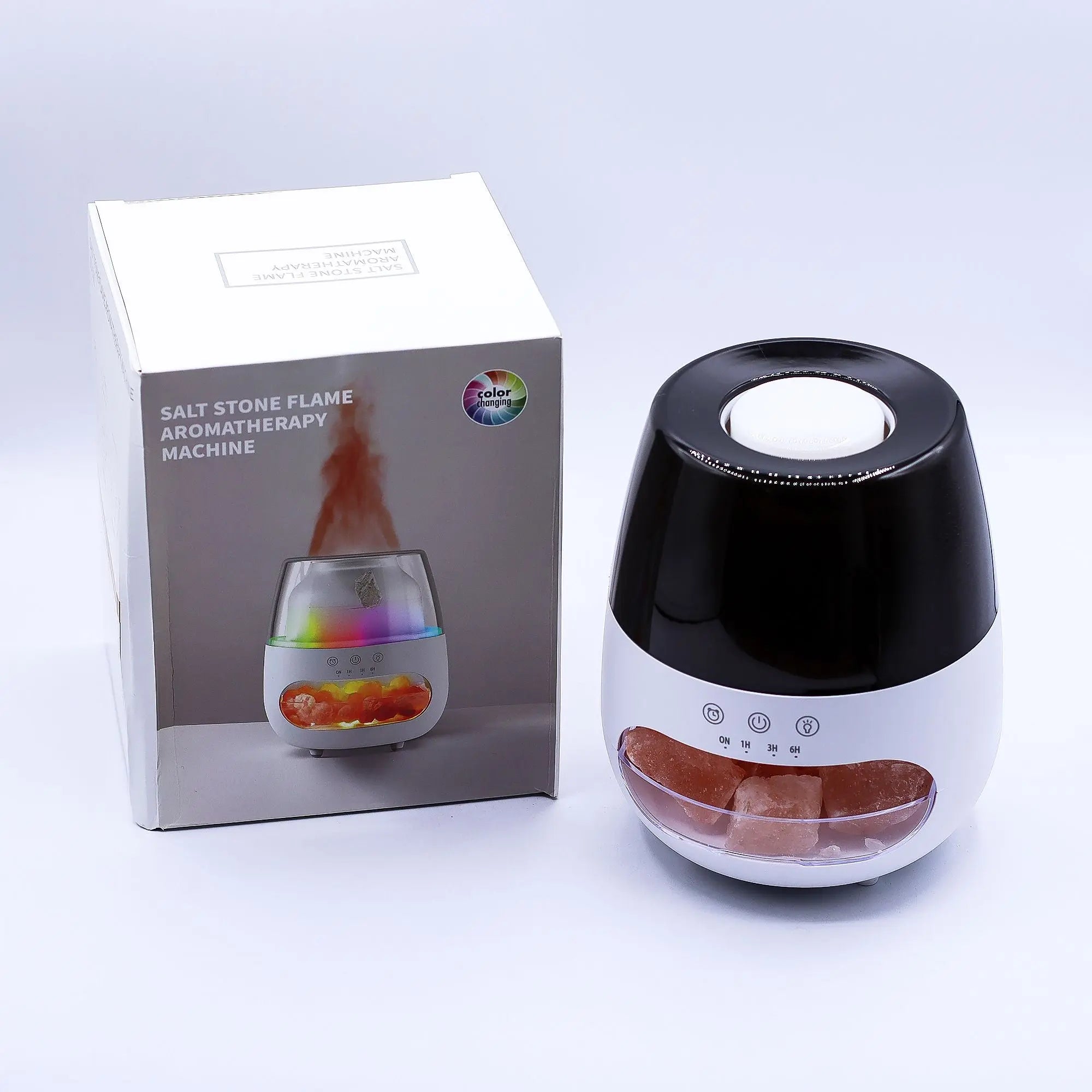 Salt Stone Flame Effect Aroma Diffuser  - White USB - Colour Change and Timer AW Dropship UK