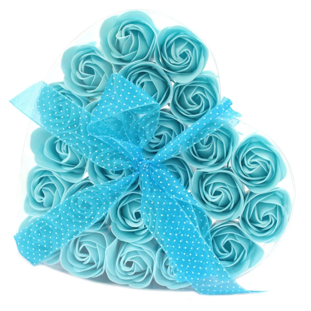 Set of 24 Soap Flower Heart Box - Blue Roses AW Dropship UK