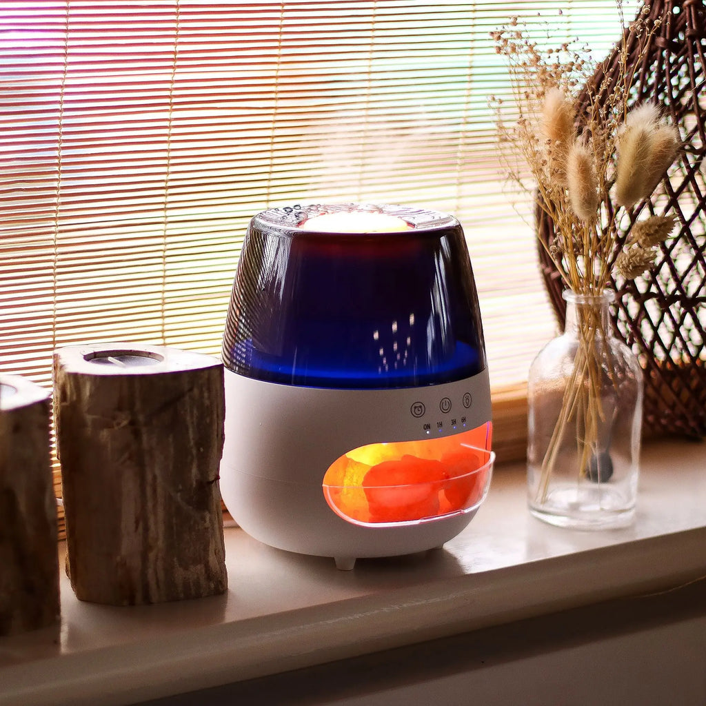 Salt Stone Flame Effect Aroma Diffuser  - White USB - Colour Change and Timer AW Dropship UK
