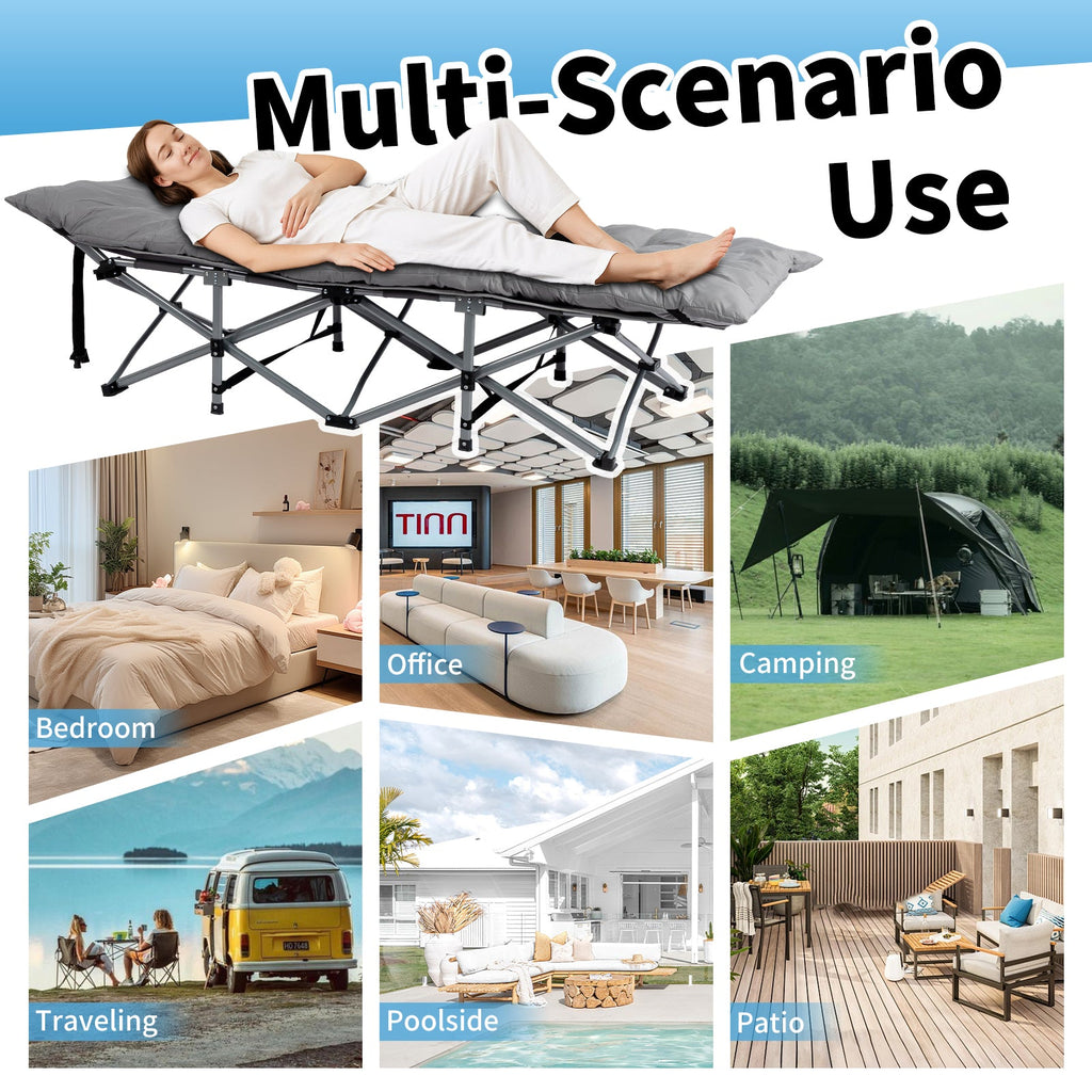 Folding Camping Cot Bed with Soft Pad, Portable Outdoor Cot awehax-if