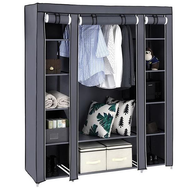 69" Portable Clothes Closet Wardrobe Storage Organizer with Non-Woven Fabric Quick and Easy to Assemble Extra Strong and Durable Gray awehax-if