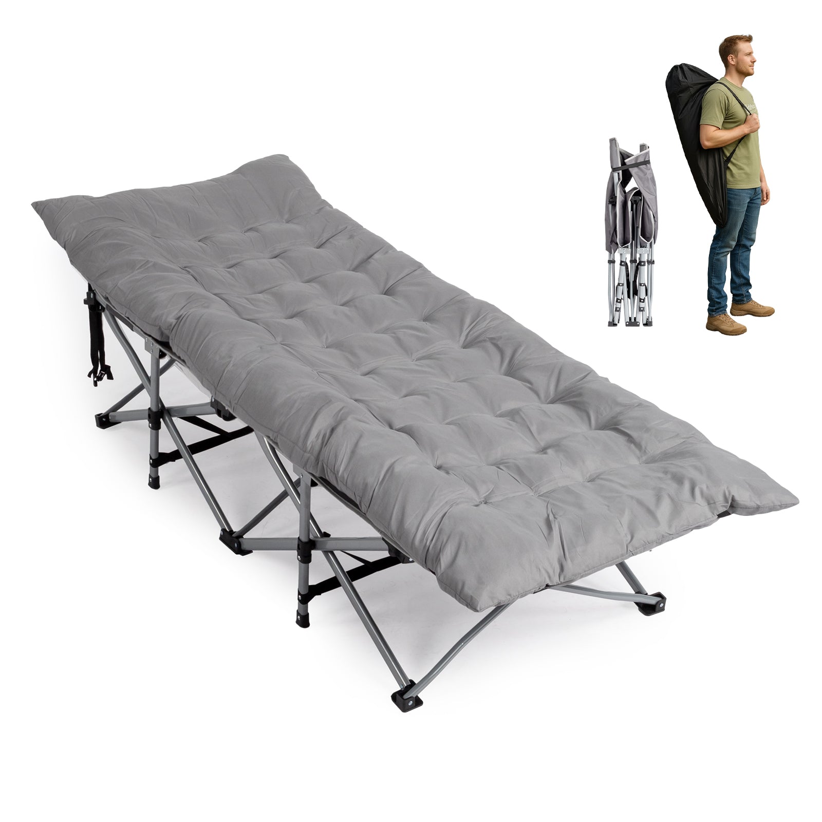 Folding Camping Cot Bed with Soft Pad, Portable Outdoor Cot
